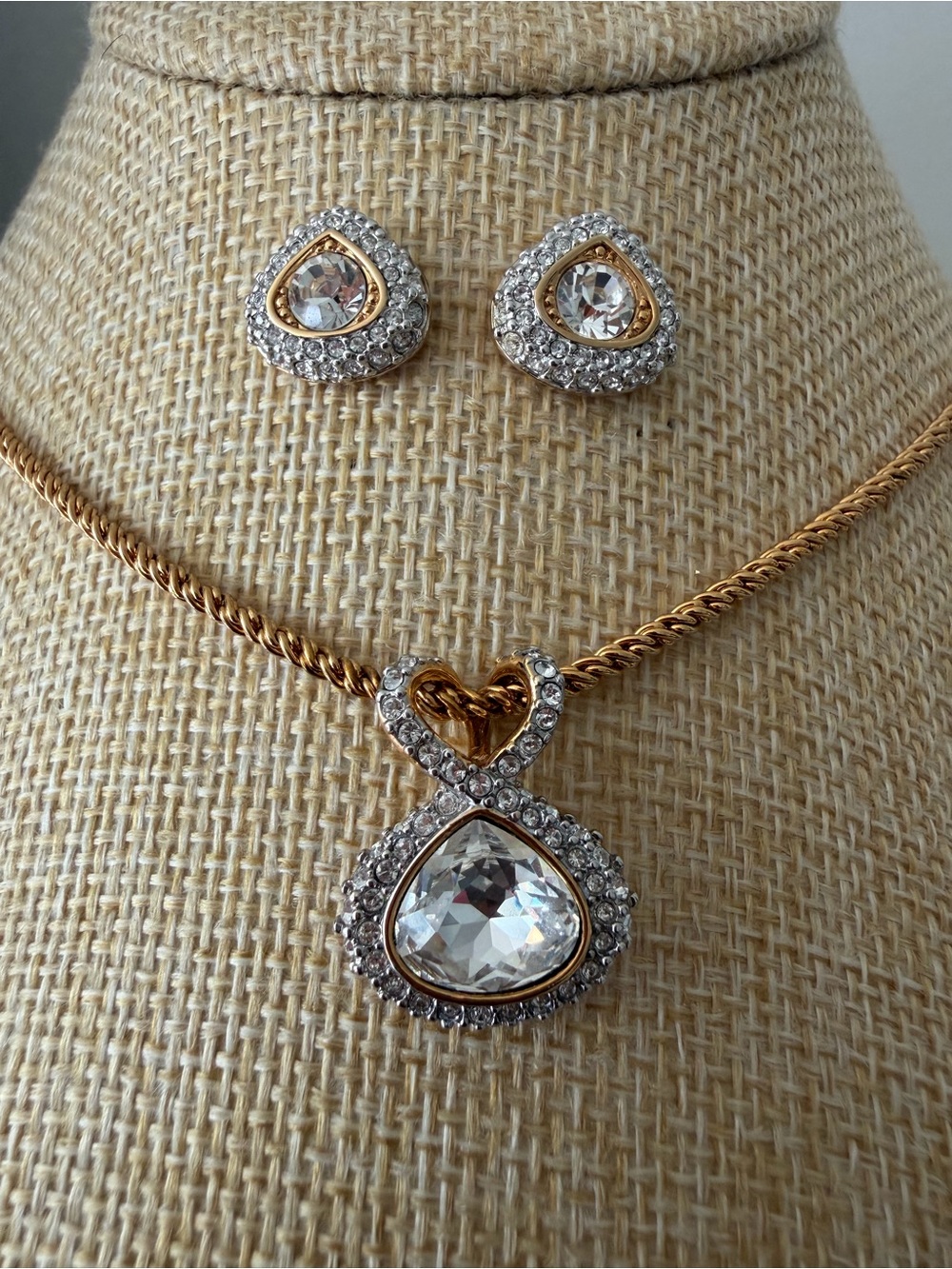 Swarovski Clear Crystal Heart Pendant Necklace and Stud Earrings Set